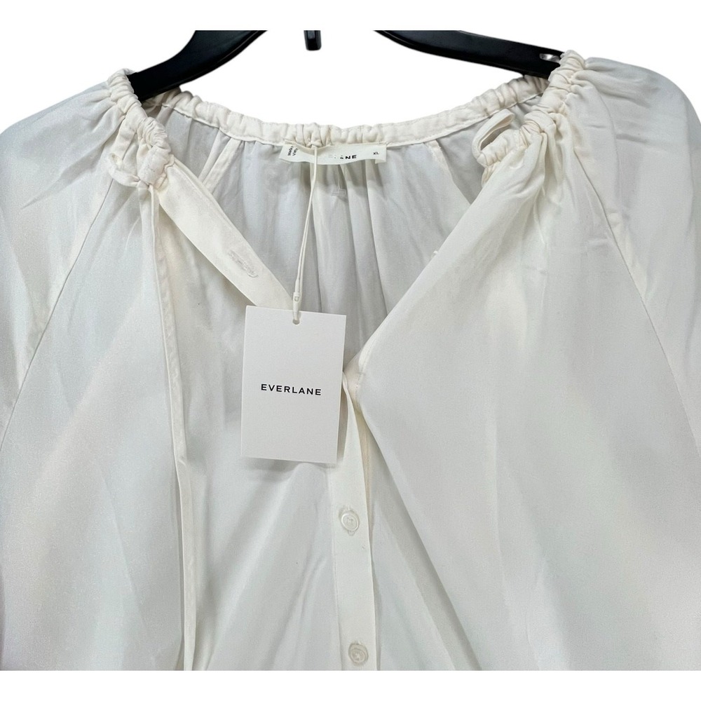 Everlane Gathered Blouse Bone White 100% Tencel Relaxed Minimalist Top Womens XL - Picture 4 of 14